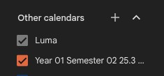 Google Calendar sidebar with Other calendars, including the new timetable calendar ticked